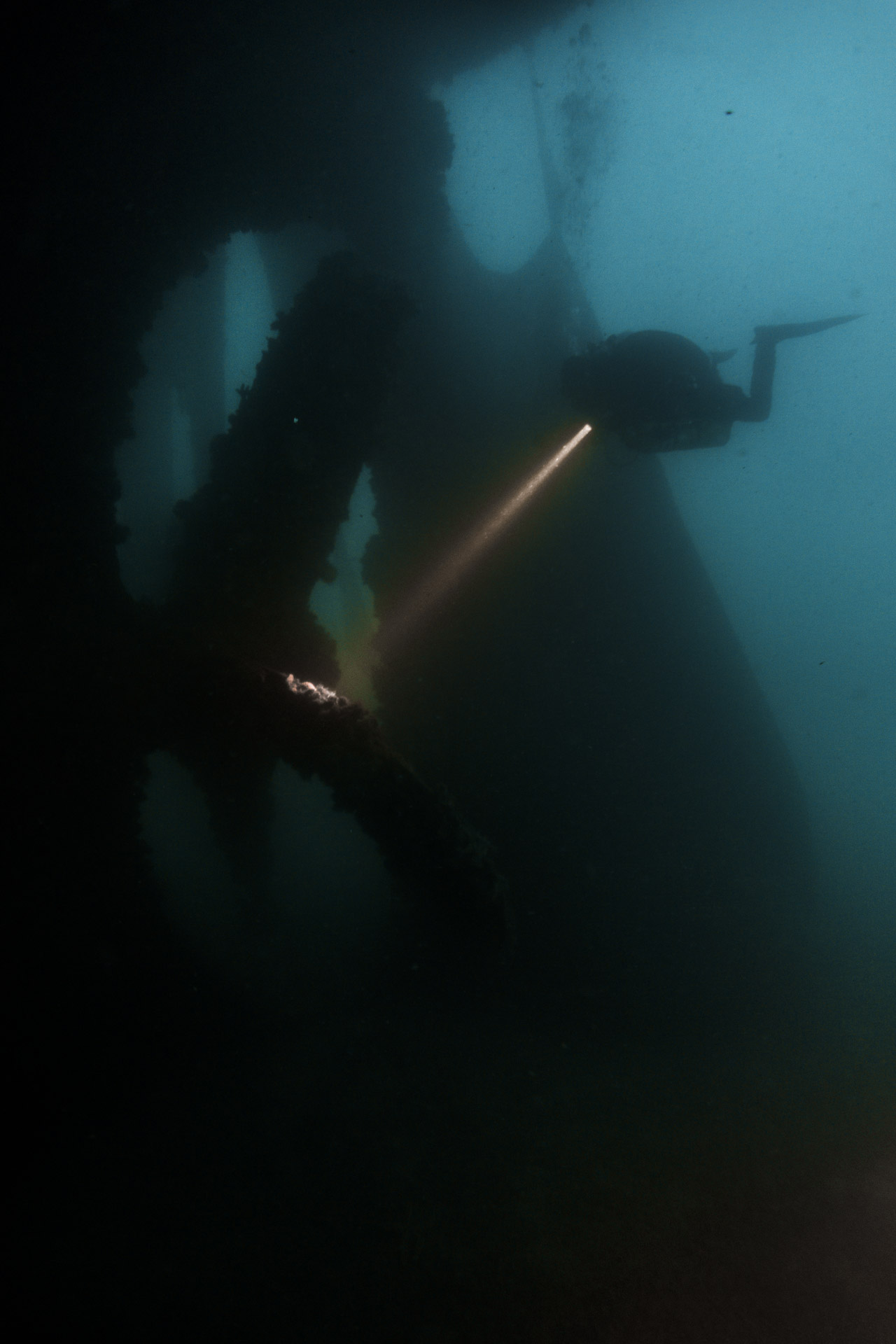 Diver and wreck in croatia