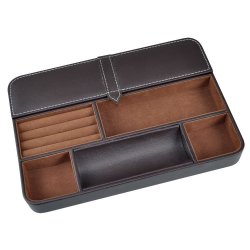 Max 12 Inch Valet Tray - 6 Compartment Leatherette Organizer Box for Wallets, Coins, Keys, and Jewelry