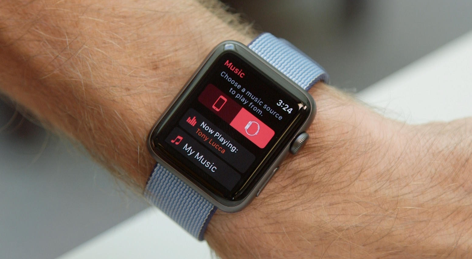 Apple Watch showing music