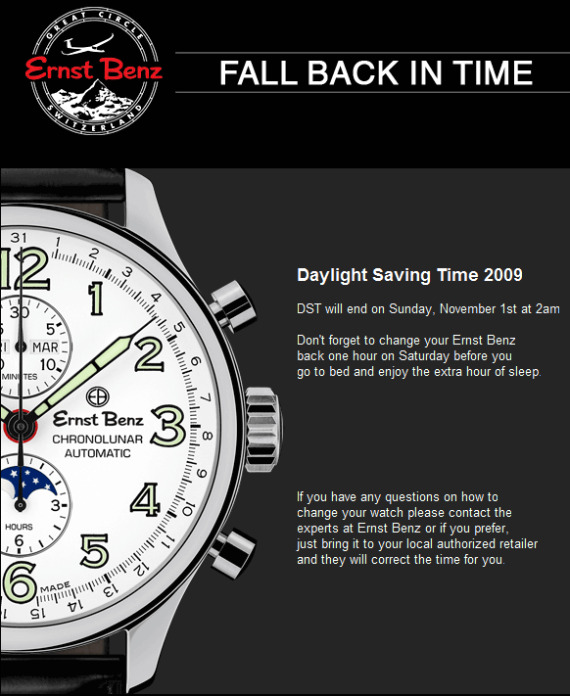 Ernst Benz Reminds You To Adjust Your Watches For Daylight Saving Time Watch Releases 